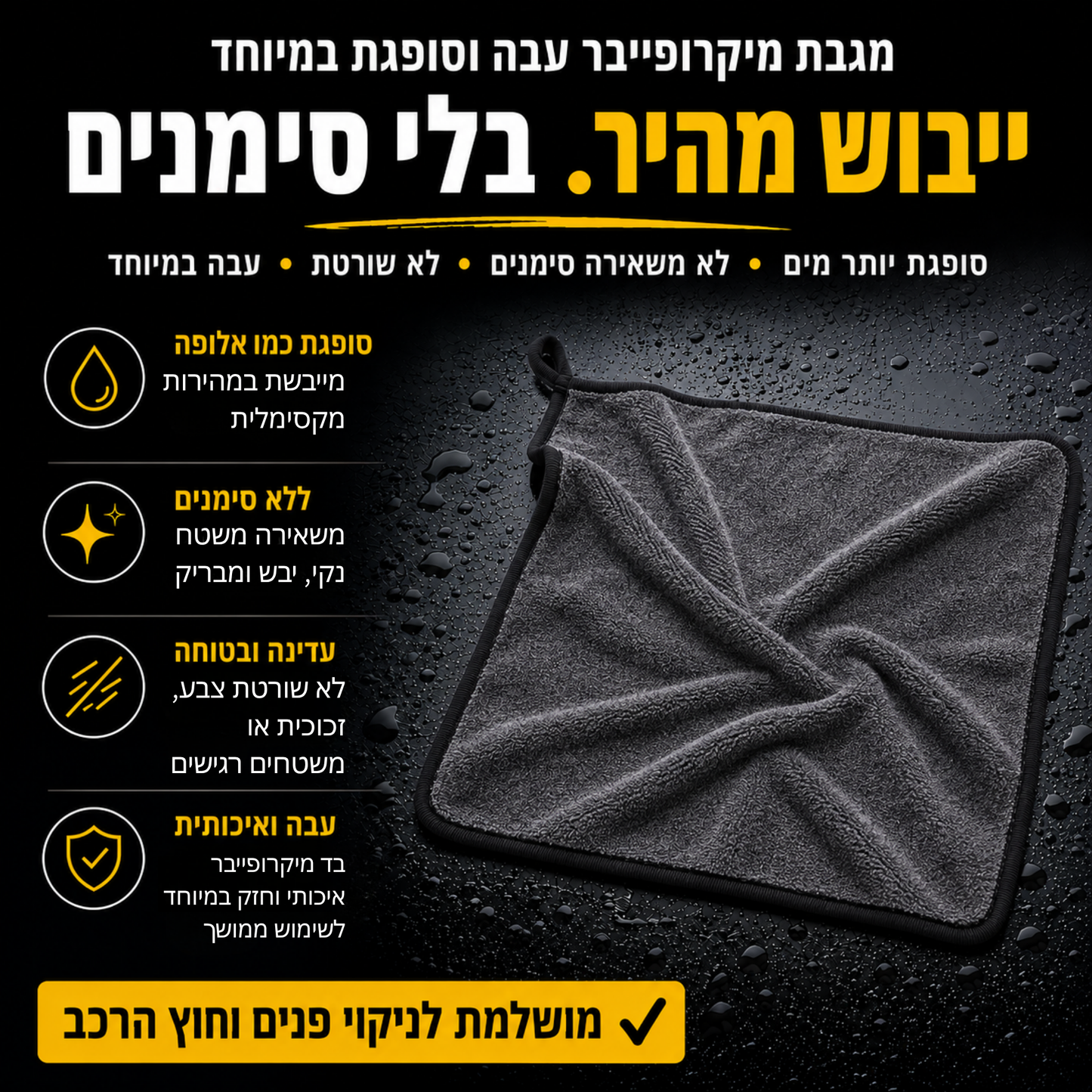 מטלית מיקרופייבר לניקוי פנים הרכב