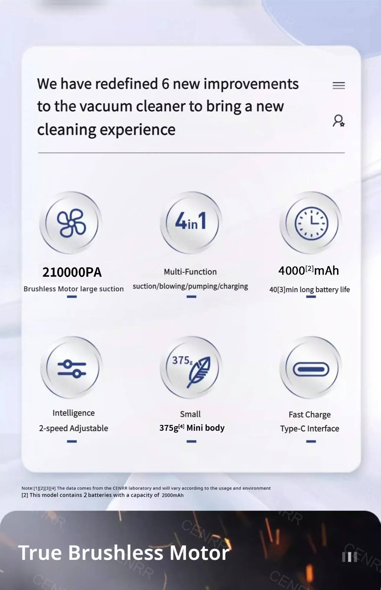 CENRR Car Vacuum Cleaner High Suction 210000PA Wireless Vacuum Cleaner Cordless Vacuum Cleaner High Pressure Cleaning Machine